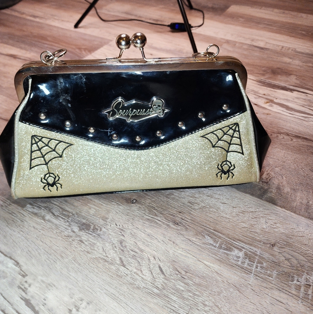 Sourpuss Black and Silver  Spider Web Clutch